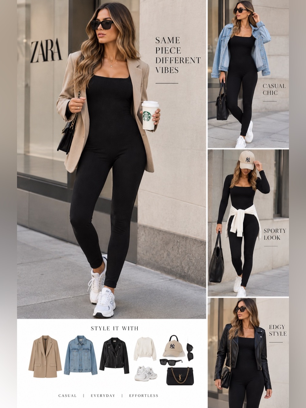 PINK Victoria's Secret Black Ribbed Square-Neck Jumpsuit